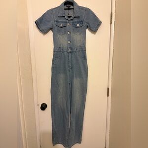 PrettyLittleThing Mid Blue Wash Denim Jumpsuit